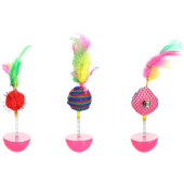 Котешка играчка Flamingo Poeky Wobbler топче с пера и пружинка с добавена Котешка трева